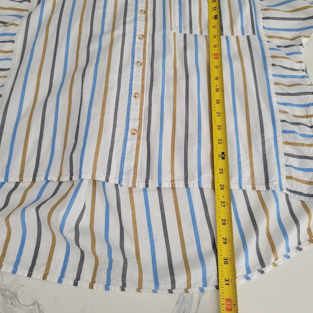Pilcro Striped Oversized Puff Sleeves High Low Button Up Lightweight Top Size M - Picture 7 of 7